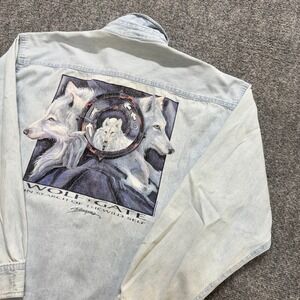 Wolf Gate Dress Shirt Men's Medium Tribal Button Up Casual 100% Cotton Blue